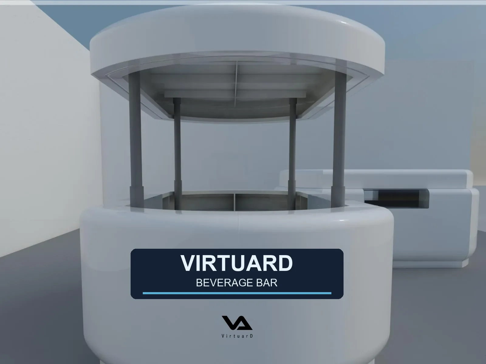 Concept mockup of a beverage kiosk with the VIRTUARD brand