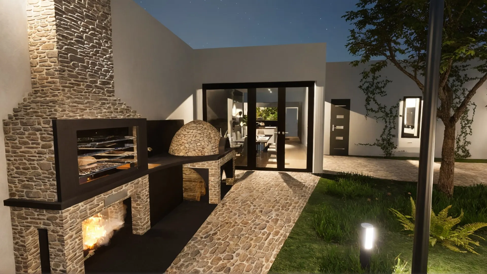 Contemporary House with Pool — Decimomannu — Barbecue in Pietra e Forno a Legna