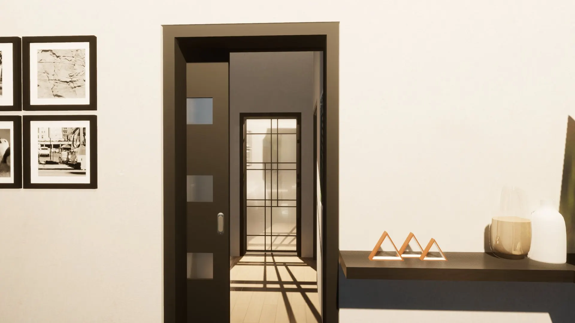 Contemporary House with Pool — Decimomannu — Modello 3D — Corridoio verso la Zona Notte