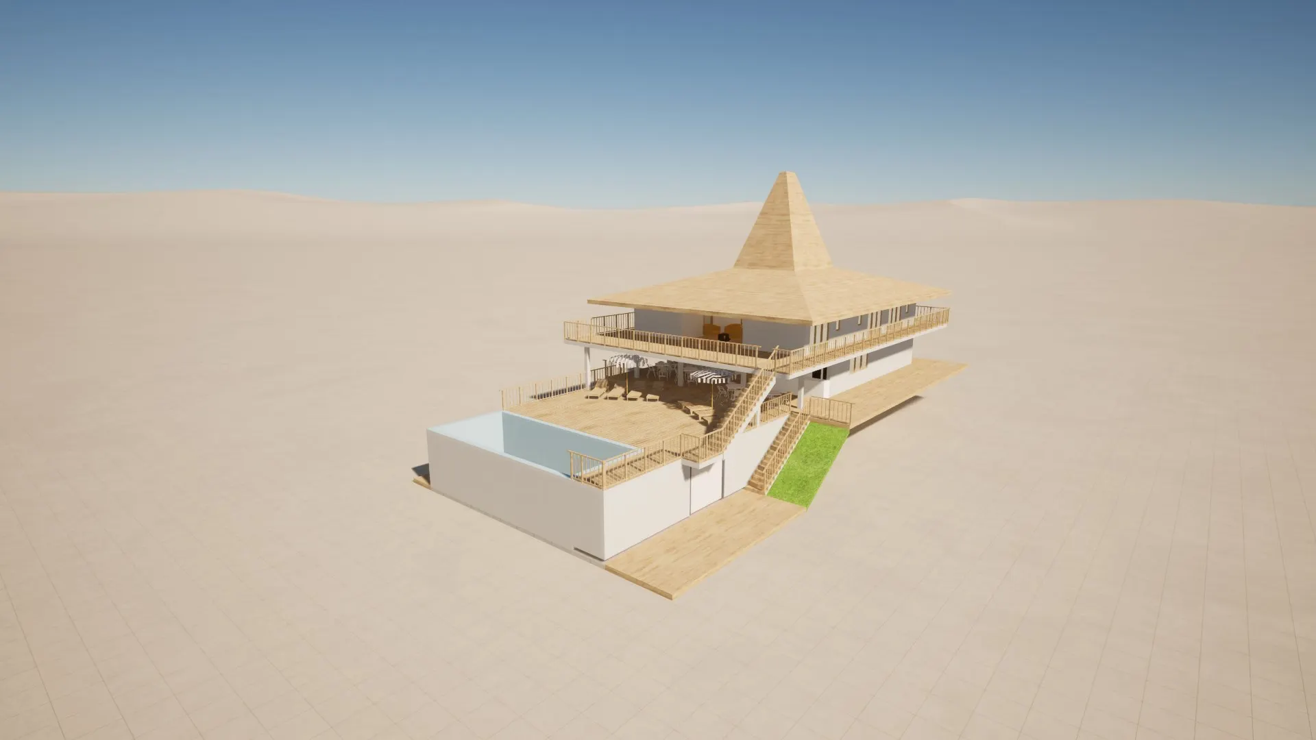 Sumba Diving Center — Modello 3D — Vista Aerea del Complesso
