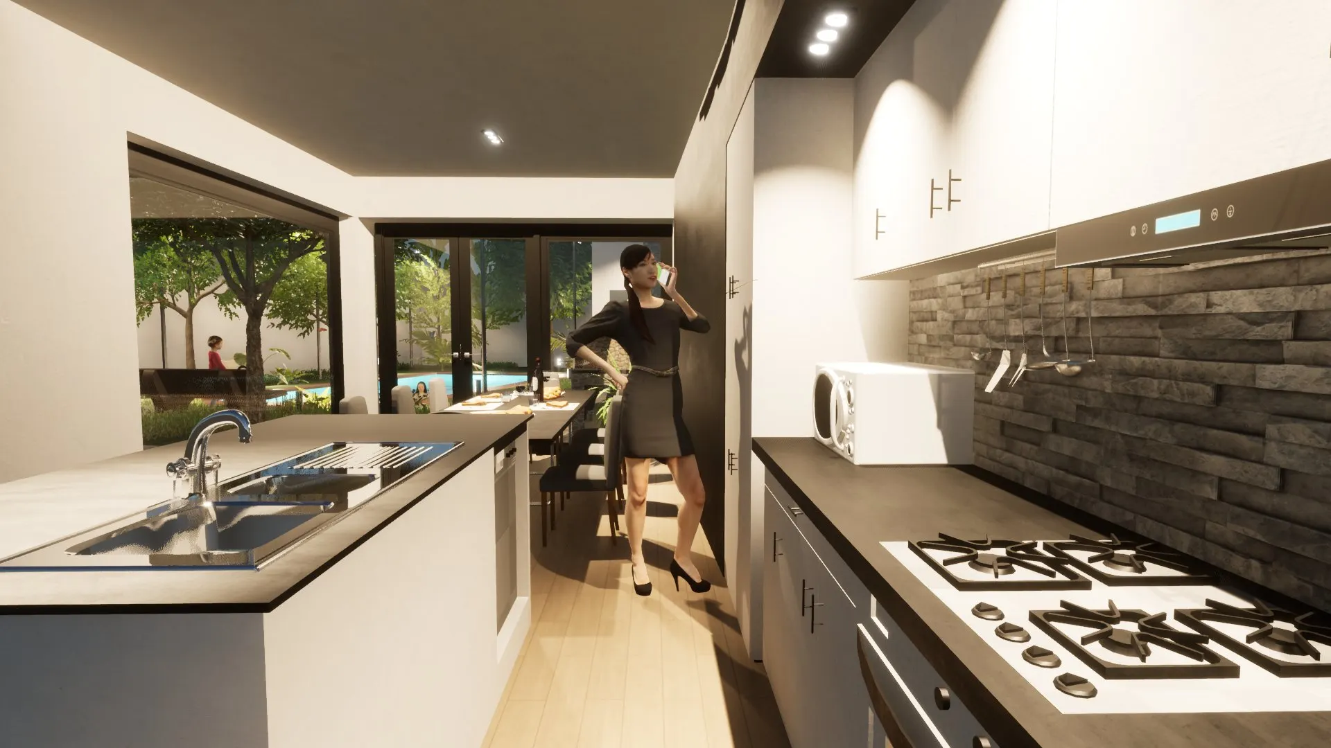Contemporary House with Pool — Decimomannu — Modello 3D — Cucina