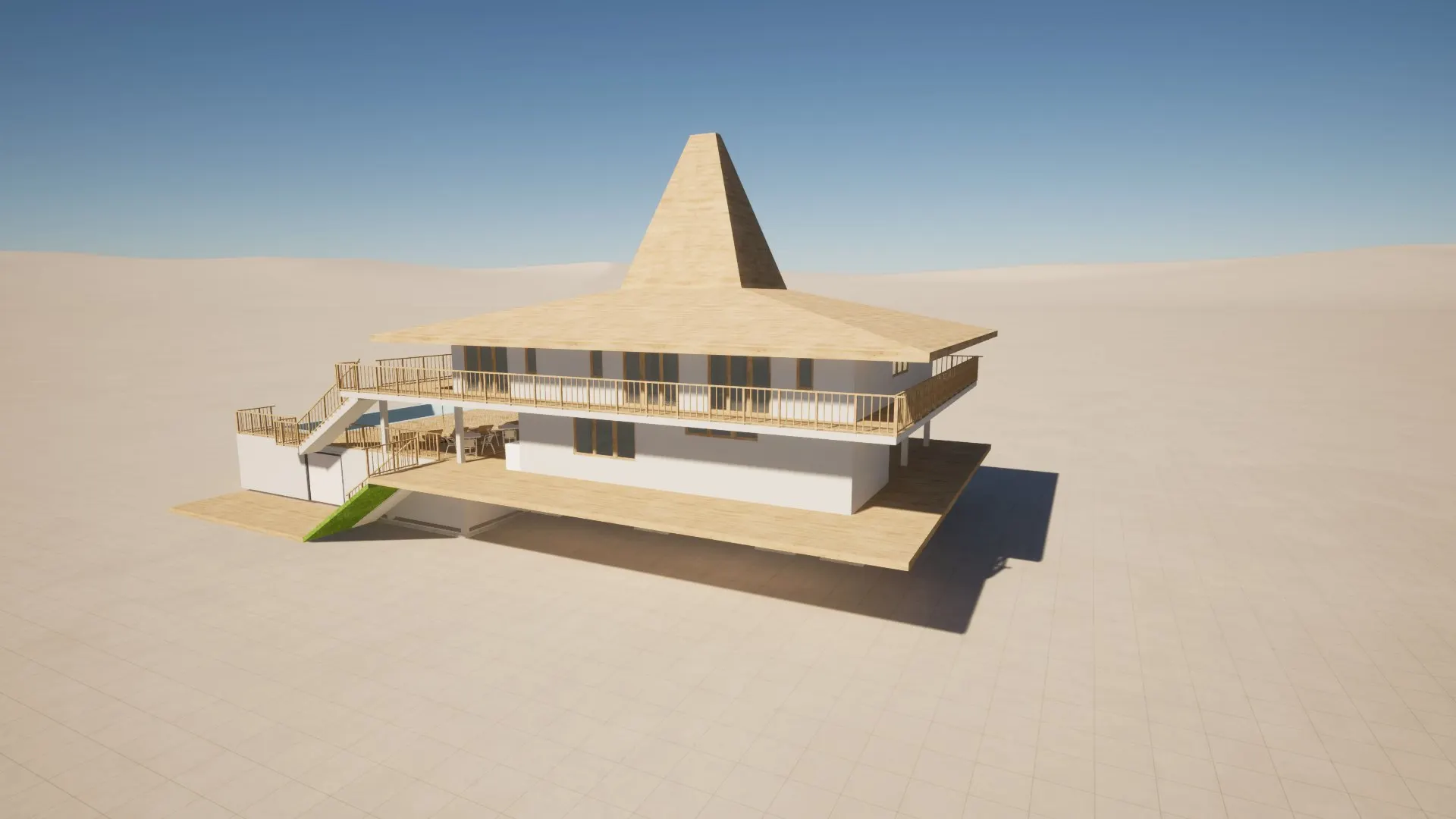 Sumba Diving Center — Modello 3D — Vista da Ovest con le Scale Esterne